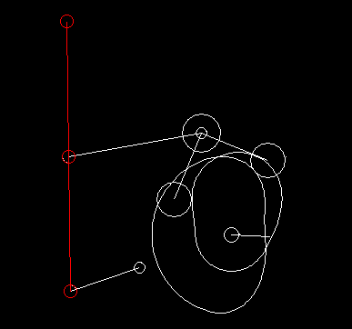 Cam with linkage: double cam with four-bar mechanism to move a working point on the coupler (red) approximately linear Cam with linkage: double cam with four-bar mechanism to move a working point on the coupler (red) approximately linear