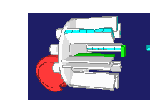 Nolte NC-Kurventechnik GmbH: Kompakte Bauform durch Kombination von Servoantrieb und Kurven-Schrittgetriebe, um Artikel in Reihen zu sammeln. Ein Rechen führt die Einzelartikel zu. 3D-Simulation durch OPTIMUS MOTUS.  